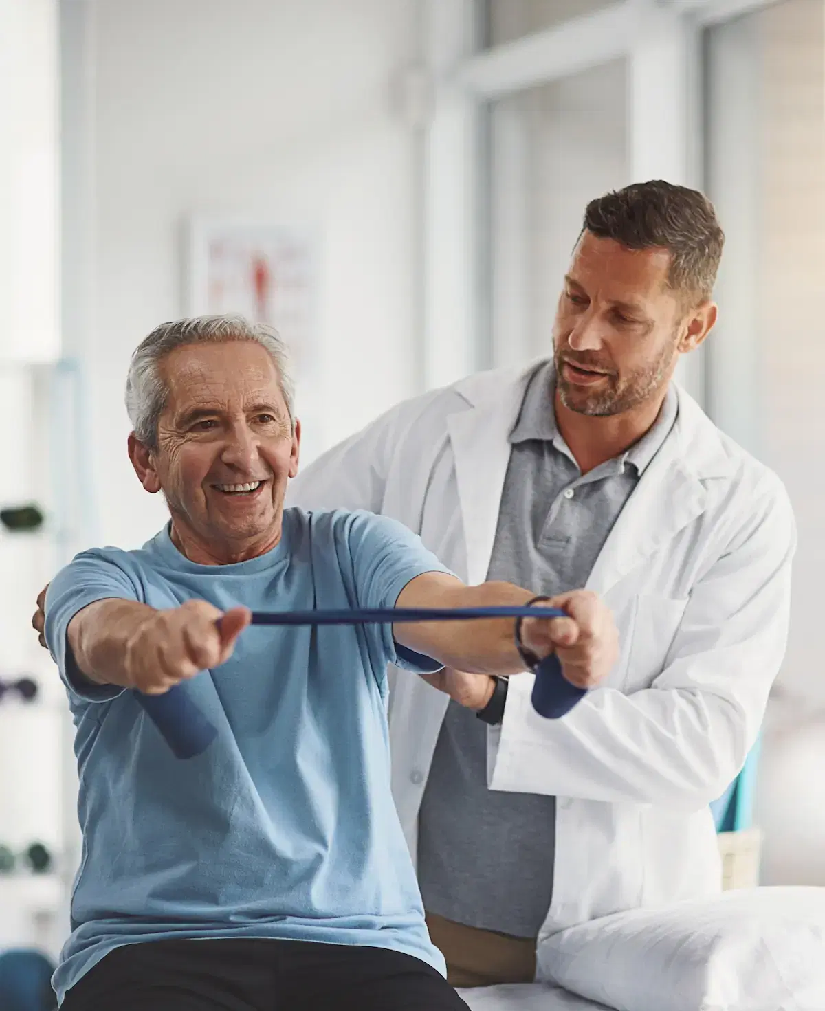 Patient performing physical therapy exercises for orthopedic rehabilitation